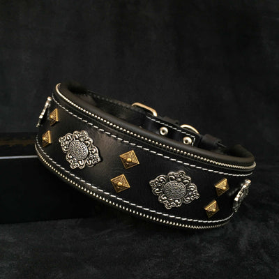 AZTEC BLACK DOG COLLAR - HANDCRAFTED - GENUINE LEATHER - IMPORTED