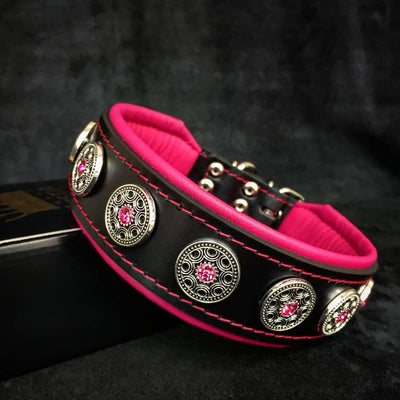 BIJOU BLACK AND PINK COLLAR - TOP QUALITY HANDCRAFTED - GENUINE LEATHER - IMPORTED