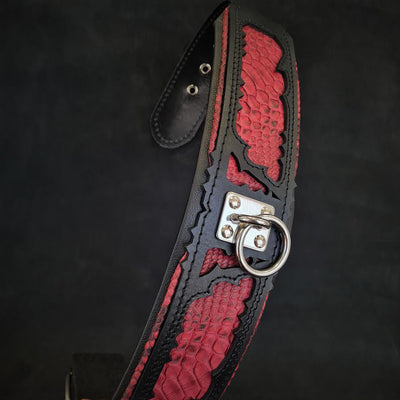RED DRAGON DOG COLLAR - HANDCRAFTED - TOP QUALITY - GENUINE LEATHER - IMPORTED