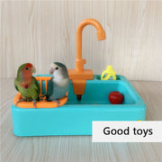 FUN BIRD BATH AND SHOWER BATHTUB SWIMMING POOL for Sun Conure, Calopsita, Parakeet. Cockatiel and other birds has Bath Basin Faucet and Battery Operated and be Set in Cages