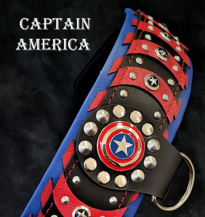 CAPTAIN AMERICA DOG COLLAR -  TOP QUALITY HANDCRAFTED - GENUINE LEATHER