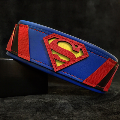 SUPERMAN LEATHER DOG COLLAR - TOP QUALITY HANDCRAFTED - GENUINE LEATHER