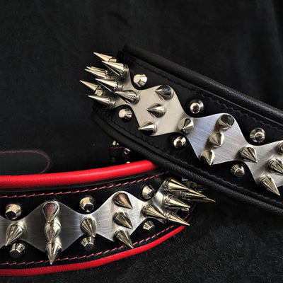 Spiked Stainless Steel Predator Collar - Handcrafted - Genuine Leather - Imported