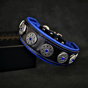 BIJOU BLACK AND BLUE COLLAR - TOP QUALITY HANDCRAFTED - GENUINE LEATHER - IMPORTED