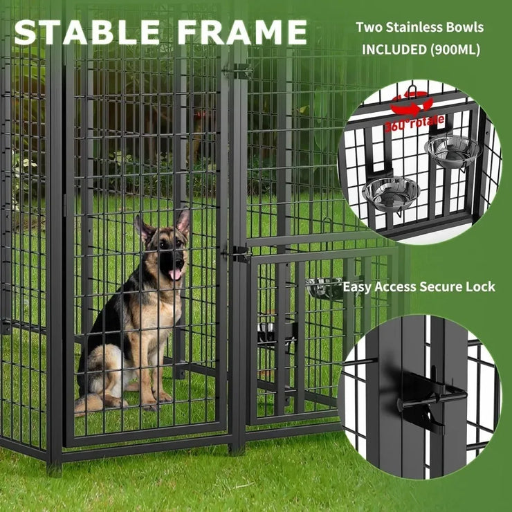 Large Dog Outdoor Kennel Pet Pens Dogs Run Enclosure  Metal Fence with Roof Cover (8'L x 4'W x 5.6'H)