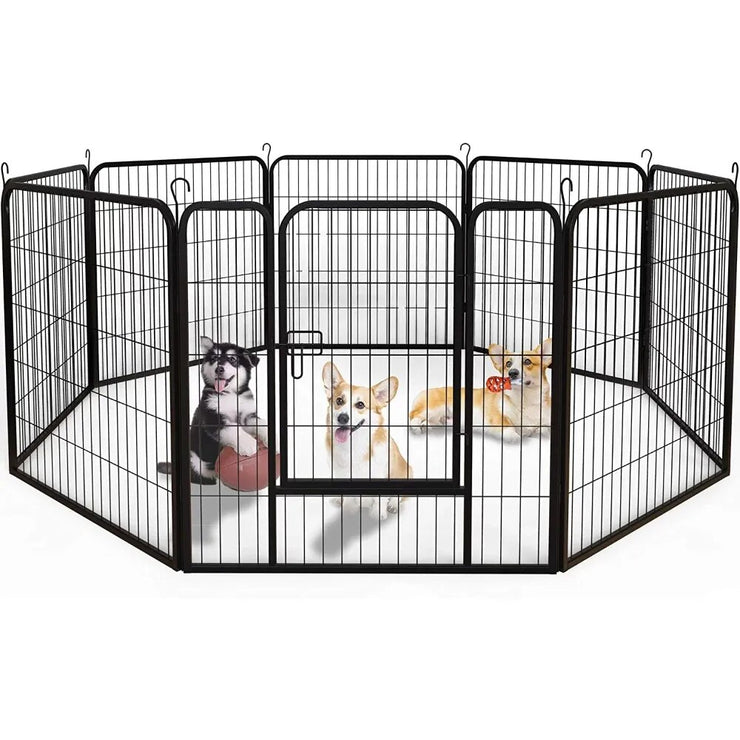 Playpen for Dog or Pet Fence 8 Panels Indoor Outdoor Heavy Duty Portable Foldable Kennel with Removable Food Tray Metal (FREE USA SHIPMENT)