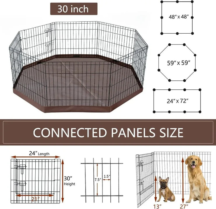 Foldable Metal Dog Exercise Playpen Dog Crate 8 Panels with Bottom Pad or Bottom Pad (Choice) for Animals Outdoor or Indoor