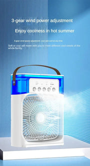 Portable Humidifier,  Fan,  AIr Conditioner  Small Air Cooler Hydrocooling Portable Air Adjustment For Home or Office 3 Speed Fan