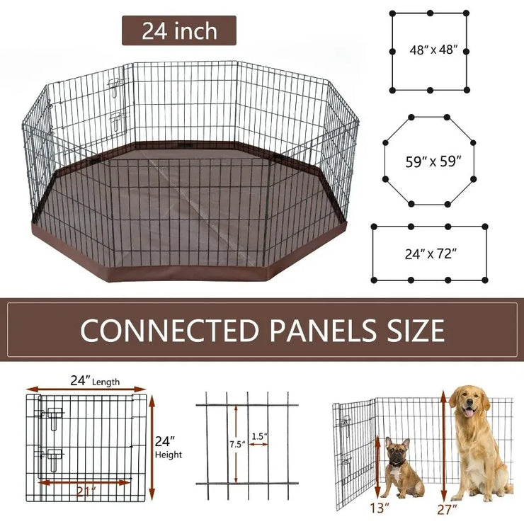 Foldable Metal Dog Exercise Playpen Dog Crate 8 Panels with Bottom Pad or Bottom Pad (Choice) for Animals Outdoor or Indoor