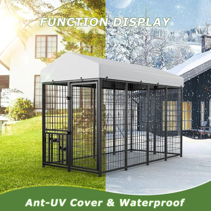 Large Dog Outdoor Kennel Pet Pens Dogs Run Enclosure  Metal Fence with Roof Cover (8'L x 4'W x 5.6'H)