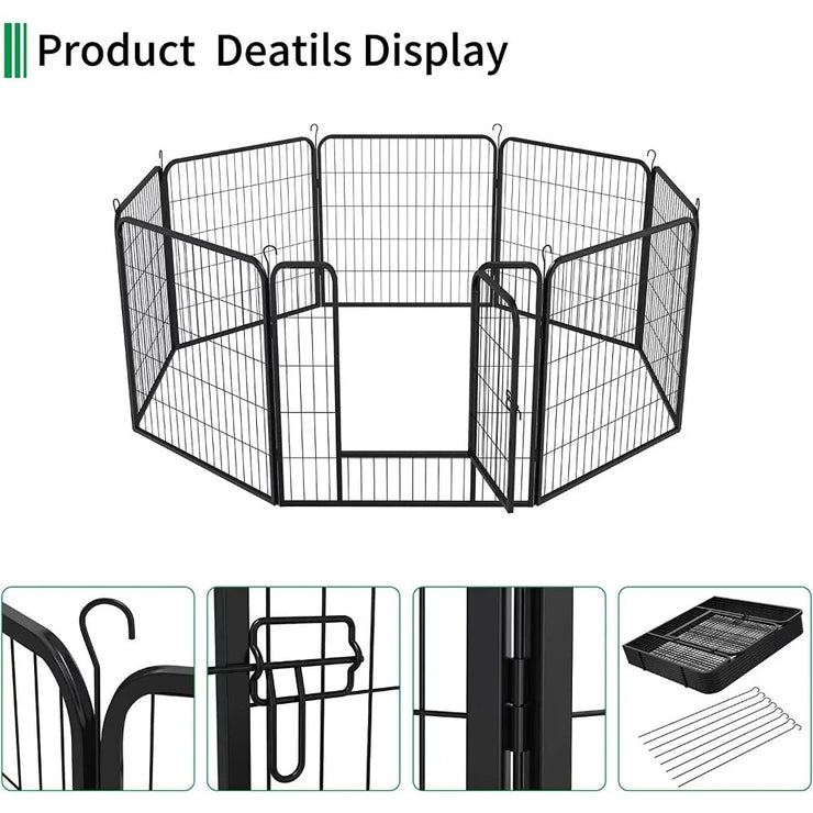 Playpen for Dog or Pet Fence 8 Panels Indoor Outdoor Heavy Duty Portable Foldable Kennel with Removable Food Tray Metal (FREE USA SHIPMENT)