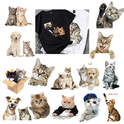 Cute Pet Cat Dog Best Friends Animal Iron On Patches For DIY Heat Transfer Clothes T-Shirt Thermal Stickers Decoration Printing - Free Shipment