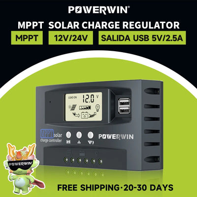 POWERWIN MPPT 12/24V 30A/50A Solar Controller Auto Micro MPPT Solar Power Voltage Dual USB LCD Display For LiFePo4 Battery