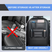 All in one Car Seat Back Storage Bag Upgraded 6-Pocket Car Organizer with Hook Tissue Holder Anti Kick Pad Cup Holder