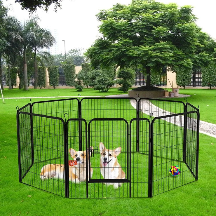 Playpen for Dog or Pet Fence 8 Panels Indoor Outdoor Heavy Duty Portable Foldable Kennel with Removable Food Tray Metal (FREE USA SHIPMENT)