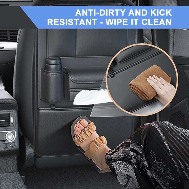 All in one Car Seat Back Storage Bag Upgraded 6-Pocket Car Organizer with Hook Tissue Holder Anti Kick Pad Cup Holder