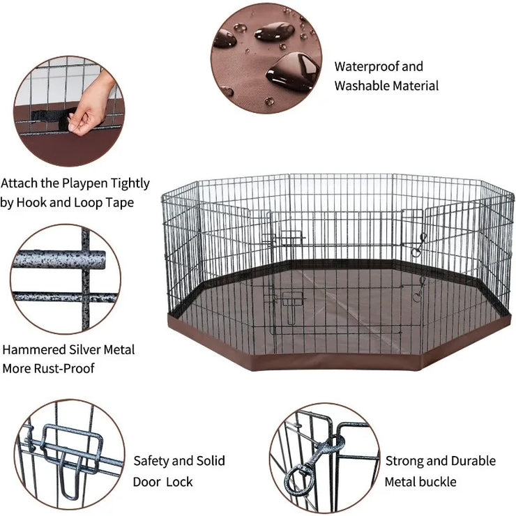 Foldable Metal Dog Exercise Playpen Dog Crate 8 Panels with Bottom Pad or Bottom Pad (Choice) for Animals Outdoor or Indoor