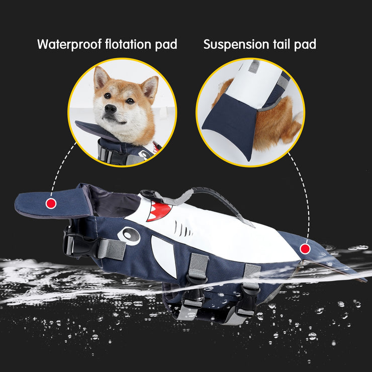 Pet Dog waterproof shark shape Life Jacket Safety Vest Surfing Swimming Clothes Summer Vacation Polyester Breathable Bulldog