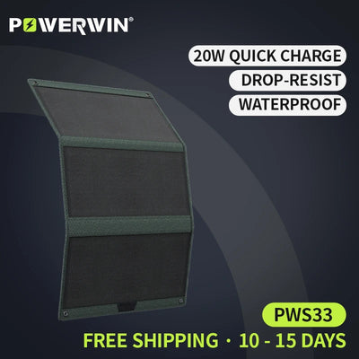 POWERWIN PWS33 Foldable Solar Panel, IP65 Water Resist, Soft 33W ETFE 3 output ports for Fast Charge Mobile Devices PD20W -  Free USA Shipment