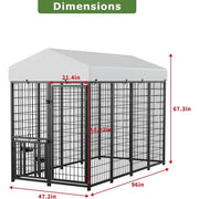 Large Dog Outdoor Kennel Pet Pens Dogs Run Enclosure  Metal Fence with Roof Cover (8'L x 4'W x 5.6'H)