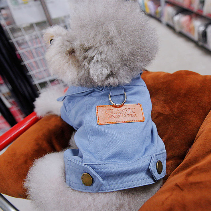 Spring Summer Denim Dog Coat Jacket with D Leash Ring for Small to Medium Dogs and Puppies Sizes Small to XXL