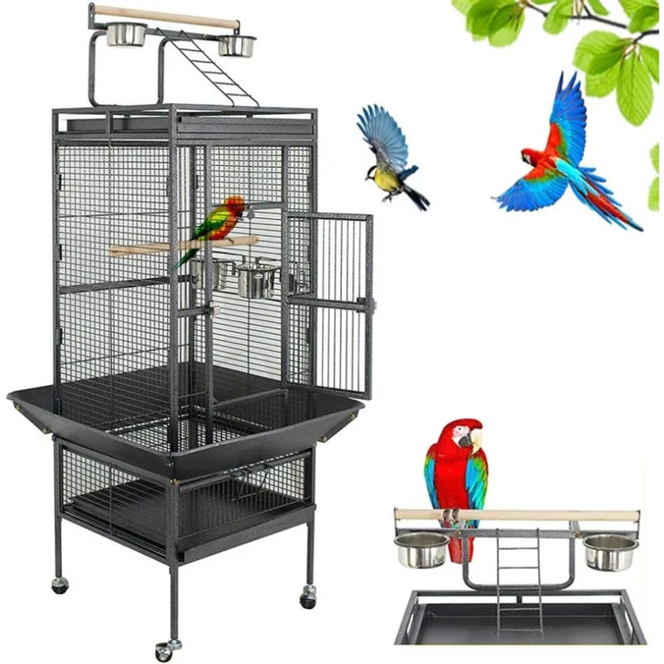 Large Bird Cage with Play Area on Top Parrot Cockatiel 61 Inches Parakeet, Conure, Macaw Cockatoo Cage W/Stand  Free USA Shipment