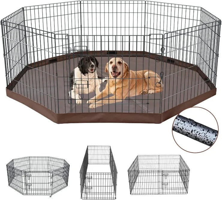 Foldable Metal Dog Exercise Playpen Dog Crate 8 Panels with Bottom Pad or Bottom Pad (Choice) for Animals Outdoor or Indoor