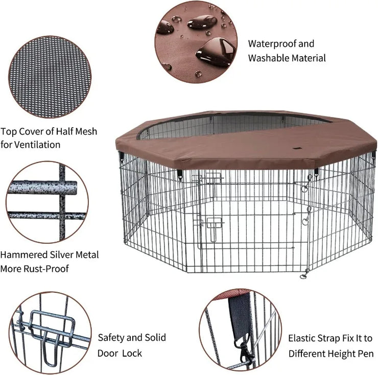 Foldable Metal Dog Exercise Playpen Dog Crate 8 Panels with Bottom Pad or Bottom Pad (Choice) for Animals Outdoor or Indoor