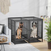 Heavy Duty Dog Crate and kennel  52 Inch Extra Large Pet Raised Metal Cage with Removable Divider - Doggy Kennel Training cage