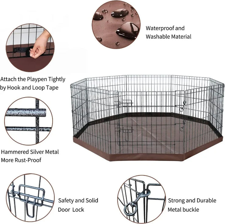 Foldable Metal Dog Exercise Playpen Dog Crate 8 Panels with Bottom Pad or Bottom Pad (Choice) for Animals Outdoor or Indoor