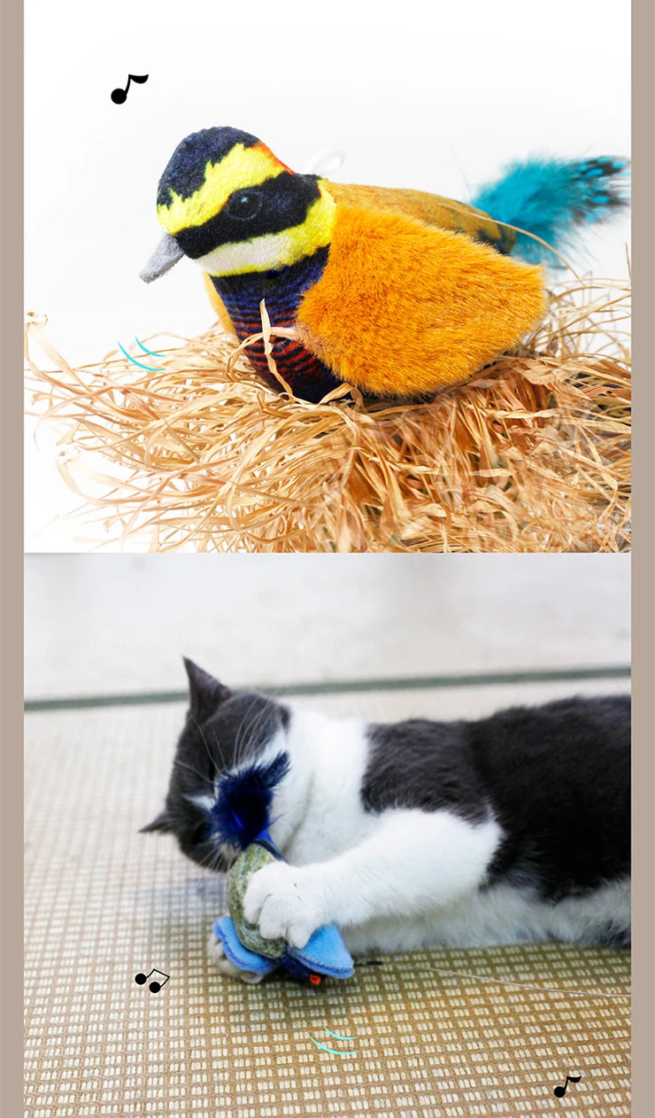 Catnip Bird Simulation Cat Teaser with Feather Soft Plush Fabric Toys for Cats or Kittens