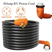 RV Camper Generator Extension Cord 25/30/50 FT 50 AMP NEMA 14-50P 90° Twist Locking Power Cord with Handle Copper Wire RV Electrical Supply Cable