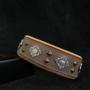 AZTEC GREY DOG COLLAR - TOP QUALITY HANDCRAFTED - GENUINE LEATHER - IMPORTED