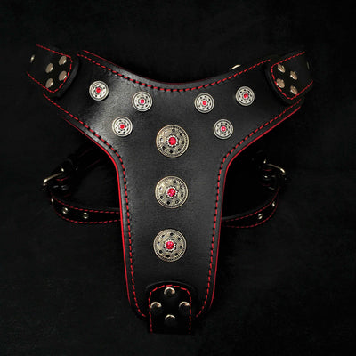 BIJOU LEATHER DOG HARNESS BLACK AND RED - GENUINE LEATHER - TOP QUALITY - HANDCRAFTED