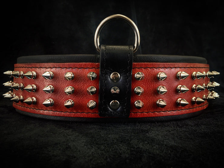 SILVER GIANT COLLAR LIMITED EDITION CALLED "RED"  - GENUINE LEATHER - HANDCRAFTED - IMPORTED
