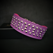 CRYSTAL 2.8" WIDE SOFT GENUINE LEATHER COLLAR COMES IN PURPLE AND BLACK - TOP QUALITY - HANDCRAFTED