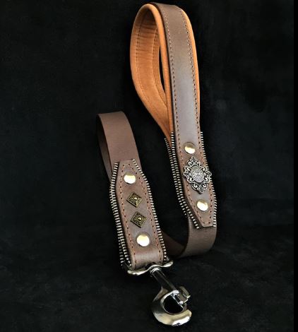 AZTEC GREY DOG COLLAR - TOP QUALITY HANDCRAFTED - GENUINE LEATHER - IMPORTED