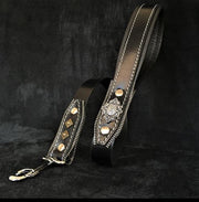 AZTEC BLACK DOG COLLAR - HANDCRAFTED - GENUINE LEATHER - IMPORTED