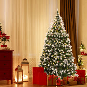 Costway Pre-lit Snowy Christmas Tree 1398 Tips w/ Pine Cones & Red Berries Options:   6ft, 7.5ft or 9ft Tree