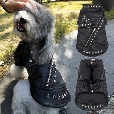 Retro PU Leather Dog Coat Jacket Warm For Small Large Dogs and Cats Size S to XL