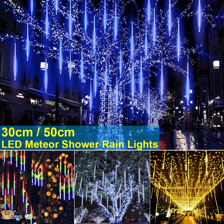 LED Meteor Shower Rain Lights Waterproof Falling Rain Drop Christmas Lights Cascading Lights for Holiday Party Tree Decoration