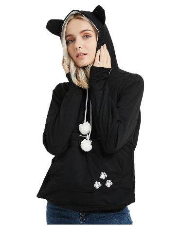 Pet Lovers Hoodies with Ears Cuddle Pouch For Casual Pullovers Sweatshirt great for small dogs, puppies, cats and other small pets or to hold valuables.  High Quality - Sizes SM - 4X