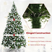 Costway Pre-lit Snowy Christmas Tree 1398 Tips w/ Pine Cones & Red Berries Options:   6ft, 7.5ft or 9ft Tree