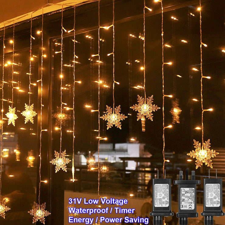Christmas Snowflake Icicle Lights Outdoor Decoration, LED String Lights 8  Modes, Hanging Twinkle Fairy Lights for Roof Window Home Party Garden Yard