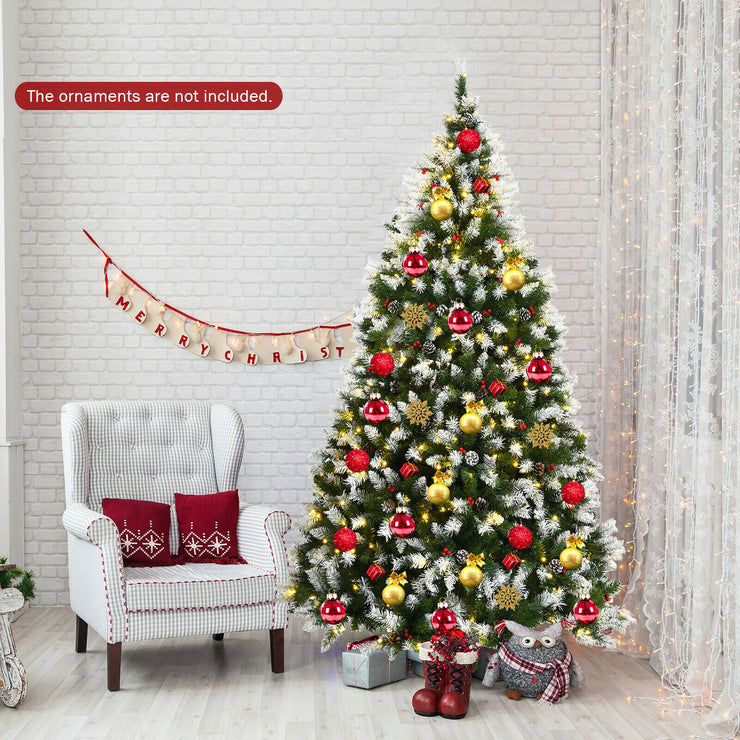 Costway Pre-lit Snowy Christmas Tree 1398 Tips w/ Pine Cones & Red Berries Options:   6ft, 7.5ft or 9ft Tree