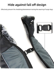 Winter Jacket for Large Dogs Fur Collar Waterproof Reflective Coat with Harness and Zipper Closure