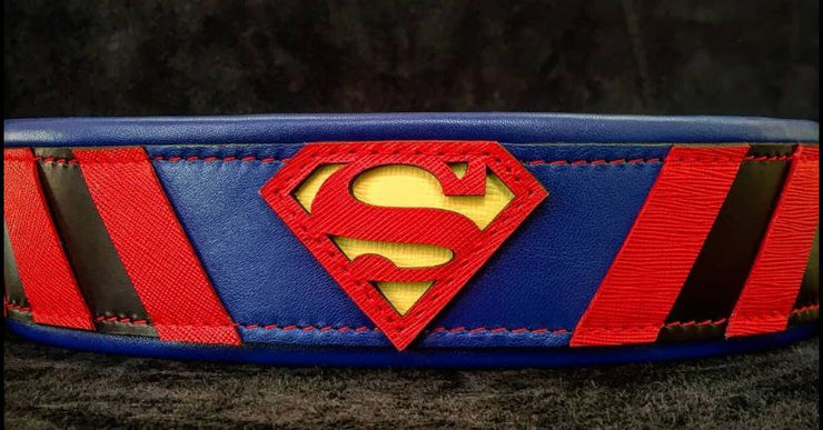 SUPERMAN LEATHER DOG COLLAR - TOP QUALITY HANDCRAFTED - GENUINE LEATHER