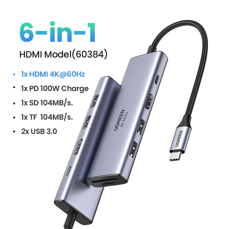 UGREEN USB C HUB Type C 3.1 to HDMI 4K SD TF PD 100W Adapter For