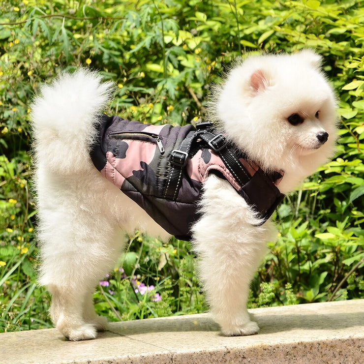 Winter Dog Coat Jacket with Vest Harness with Reflective Strips XS-XXL for Small to Large Dogs