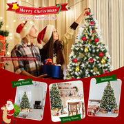 Costway Pre-lit Snowy Christmas Tree 1398 Tips w/ Pine Cones & Red Berries Options:   6ft, 7.5ft or 9ft Tree